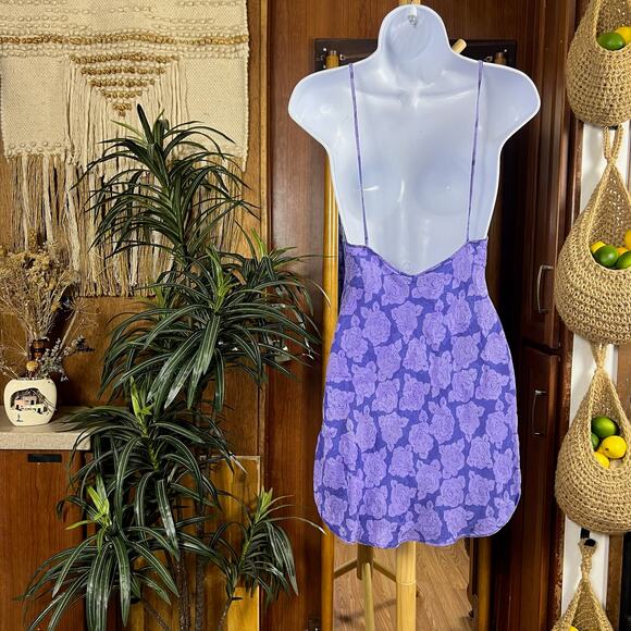 Vintage 90s Victoria’s Secret Silk Slip S Purple Floral Jacquard Gold Label USA - Picture 2 of 9